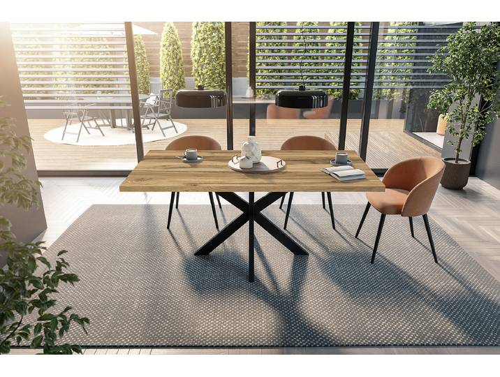 Esstisch Raghen 140 x 90cm Schwarz/Grün/Plankeneiche Dekor Sternförmig