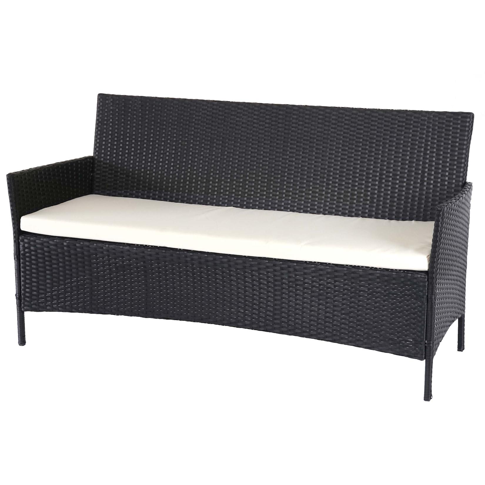 3-Sitzer Poly-Rattan Gartenbank Hamar, Sitzbank ~ anthrazit, Kissen creme