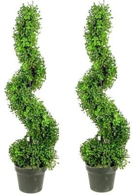 Admired by Nature GTR4633-NATURAL-2 3-foot Faux Boxwood Spiral Topiary Plant in Plastic Pots (Set of 2)