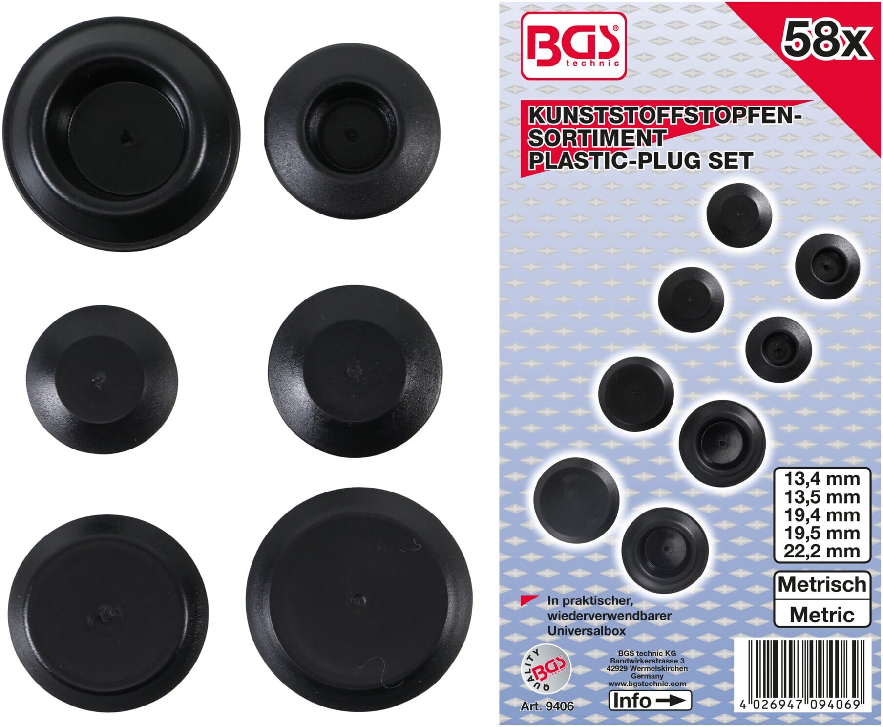 BGS Kunststoffstopfen-Sortiment 9406, 58-tlg. ; BGS technic)