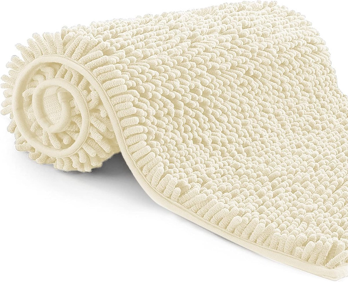 Beige Badmat Antislip met Langhaar - 40 x 60 cm