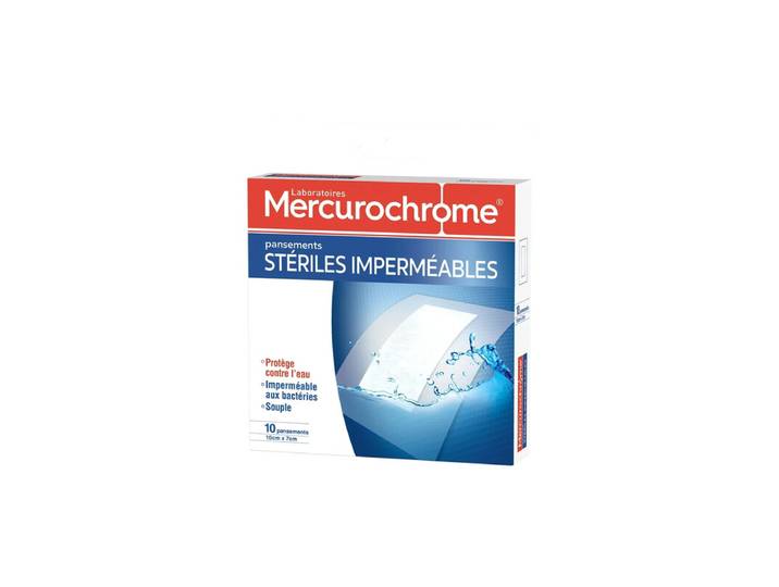 MERCUROCHROME Pansements adhésifs stériles, imperméables, 10 cm x 7 cm, 10 pansements
