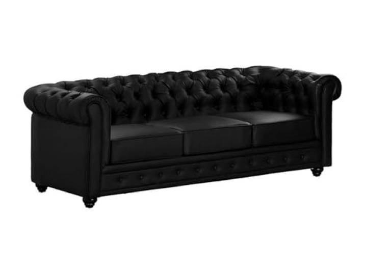 Vente-unique - Sofa ohne Schlafmöglichkeit 3 Chesterfield - Kunstleder - schwarz