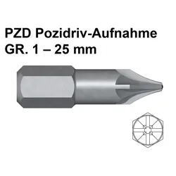 Kahrs Bit - PZD Pozidriv-Aufnahme GR. 1 - 25 mm