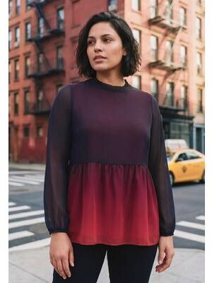 Plus Size Women's Paulina Peplum Blouse by Avenue in Crimson Red Ombre (Size 14)