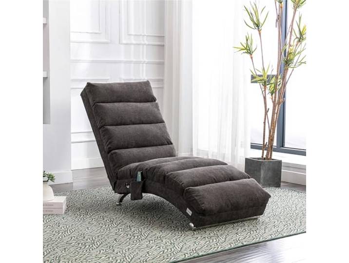VILUXE Relaxsessel Leinen Liegesessel Massagefunktion Dunkelgrau Moderner Relaxsessel, ergonomischer Liegesessel, Leinenbezug, Vibrationsfunktion, Seitentasche, Wohnzimmer und Schlafzimmer