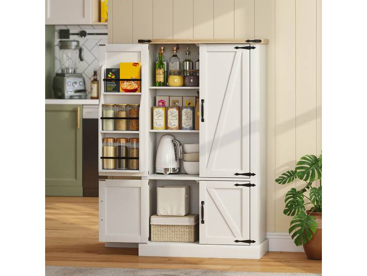 HOMCOM Buffet Cuisine Blanc 4 Portes Étagères Réglables