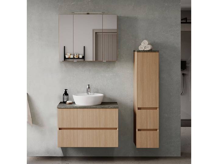 Waschtisch mit Aufsatzbecken 80 x 68 x 47cm Braun/Eiche hell Dekor/Steinoptik dunkel
