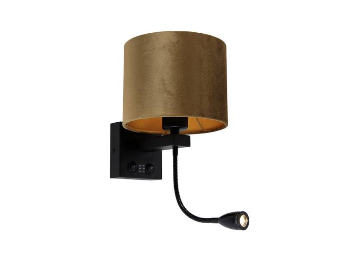 Applique murale noire avec abat-jour en velours bronze 18 cm -