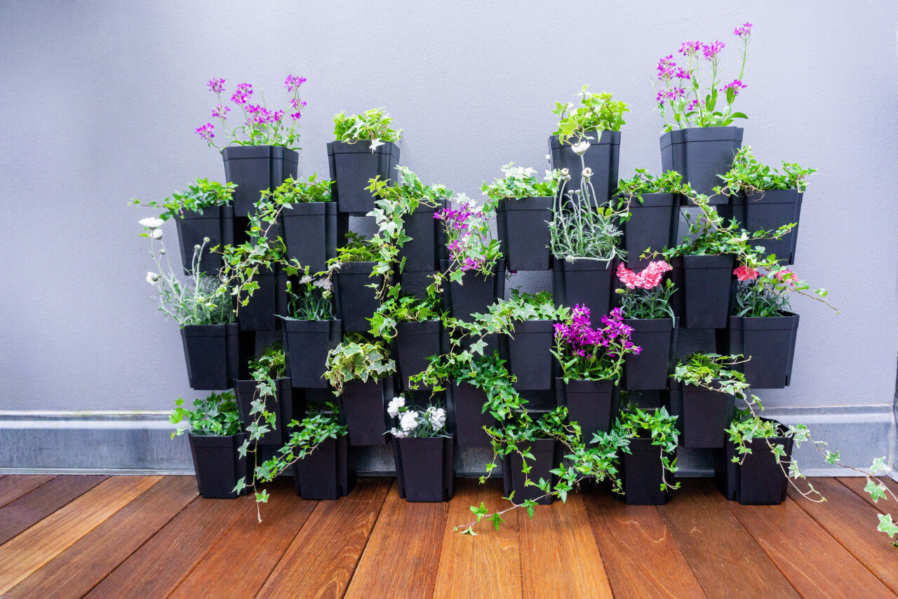 FlexiFlora Pflanztopf Modulares Pflanzsystem 14,5 x 14,5 x 15 cm Kunststoff anthrazit