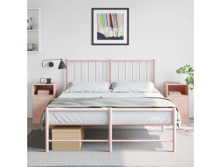 HEFZGDB Nachttische 2 Stück Rosa 34,5x39x62 cm Stahl mit Griff und Stauraum, Stabile Nachttische aus kaltgewalztem Stahl, Pflegeleichtes Design für Wohnzimmer und Schlafzimmer
