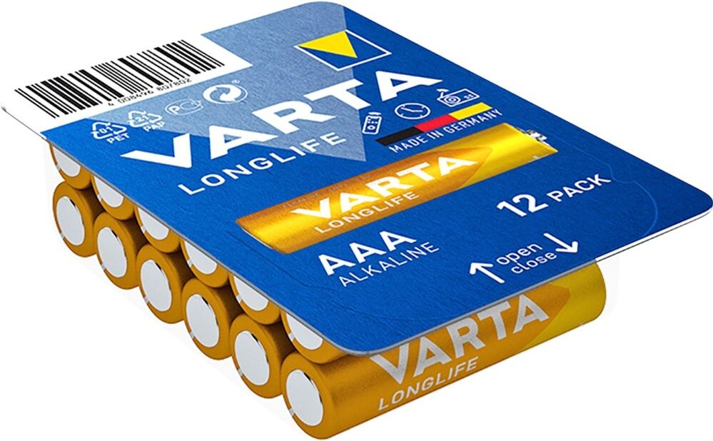 Pack 12x Pilhas Alcalinas LongLife LR03 AAA 1,5V - VARTA