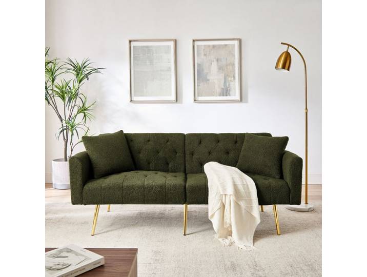 Canape Convertible 2 Places Vert Banquette Teddy FloraGrace Pour Petit Salon Dossier Reglable 3 Positions 177x78x74cm