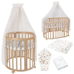 BABYBETT NATUR OVAL 7in1 mit Matratze und Himmelset