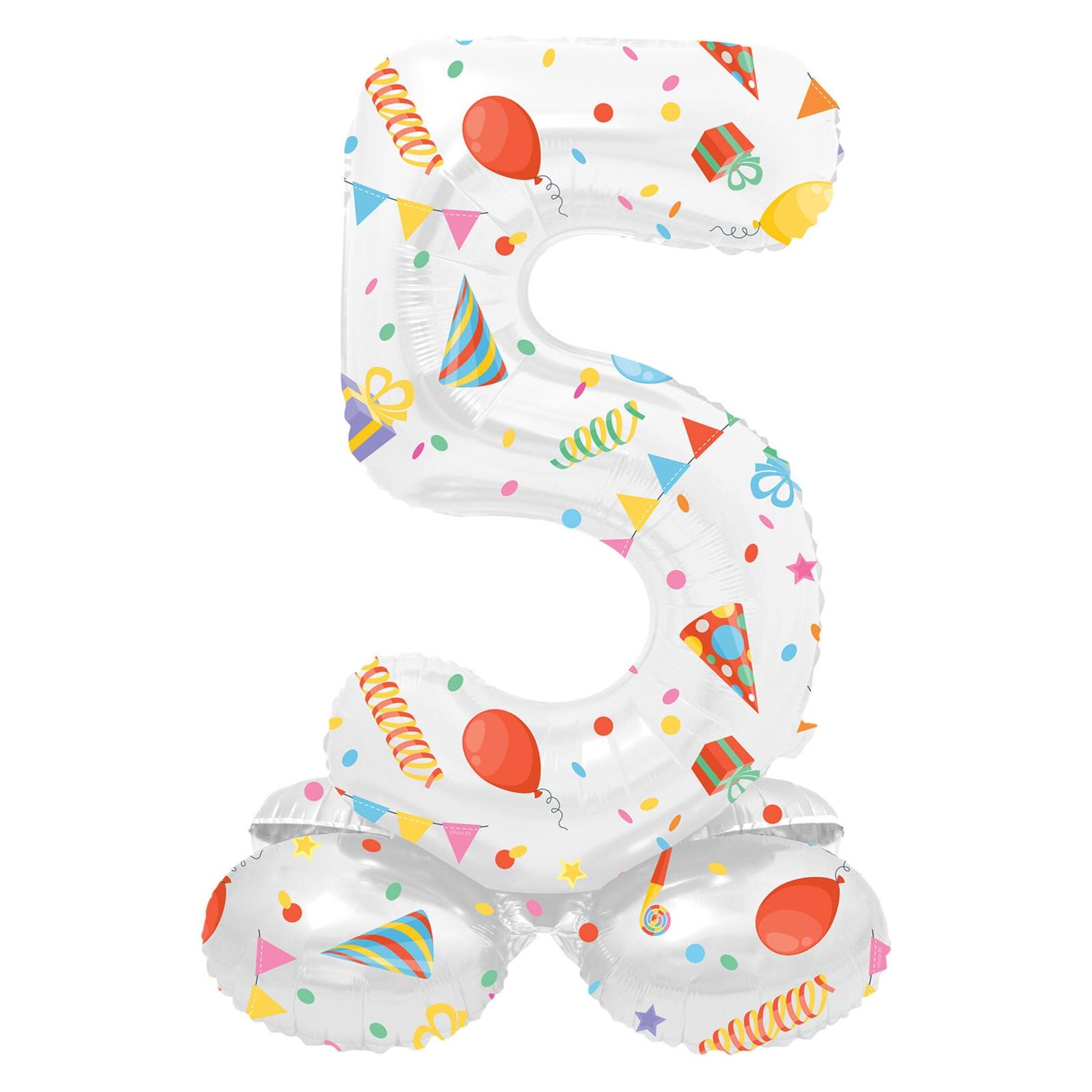Folat Stehender Folienballon Joyful Party Zahl 5 -72cm (1x) (63965)