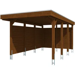 Skan Holz Carport Friesland 320x555 cm inkl. Seiten- und Rückwand Set A nussbaum