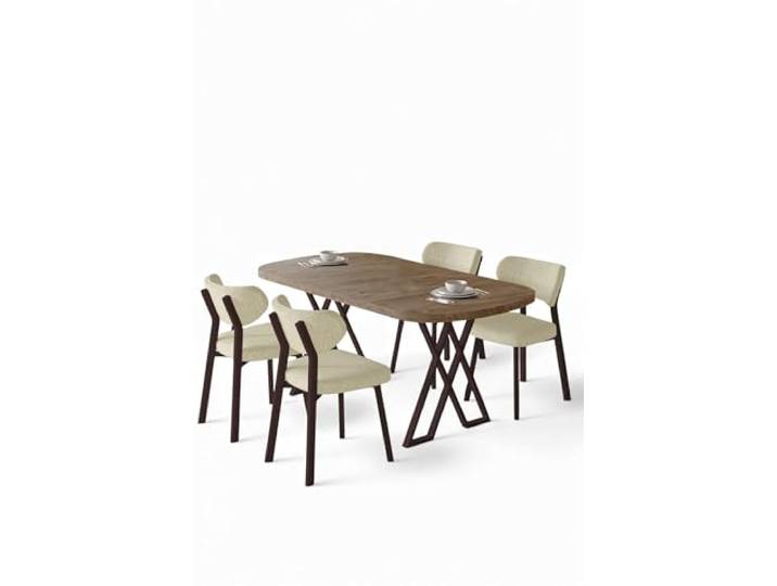 Hanah Home Modern 5-Piece Dining Table & Chairs Set, Atlantic Pine & Cream 100% MDF, Metal Legs, Boucle Fabric Stylish & Functional Design