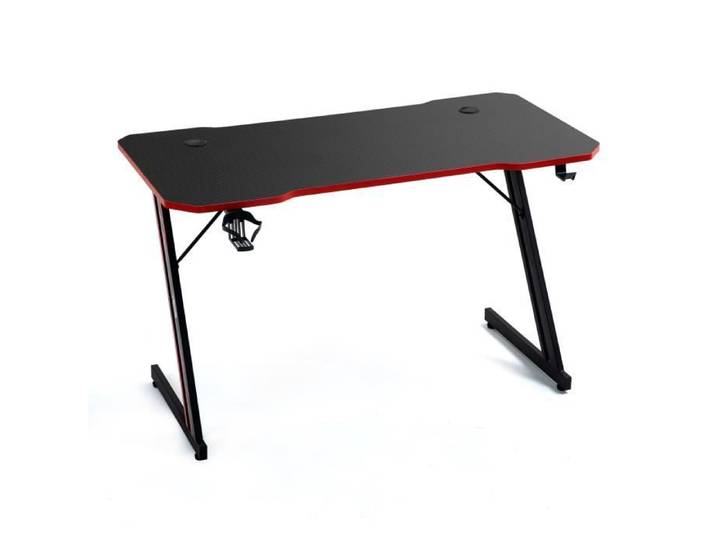 Bureau gamer AMS-GAMING DESK120Z-RED avec finition rouge - Largeur 1m20 - Style carbone - Porte gobelet & casque