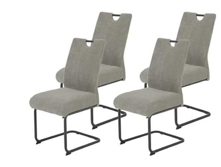 Hela Tische, 4er Set Esszimmerstuhl Merkur, Bezug Breitcord Grau, Komfortsitz Federkorb, XL Sitzbreite, 140kg belastbar, Schwinger Metallgestell