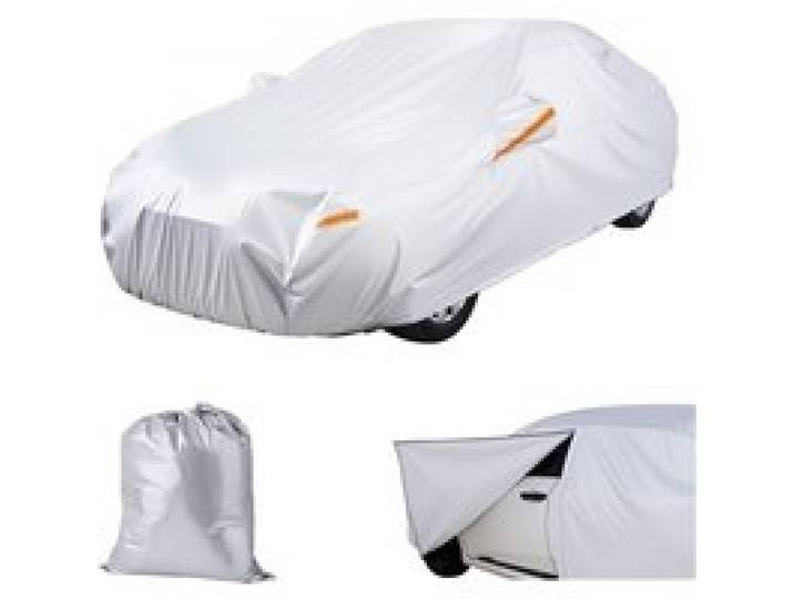 VEVOR Bâche Voiture pour Berlines Européennes Taille Moyenne, Housse de Protection Auto Complète, Couverture Imperméable Toutes Saisons, Protection contre Soleil Pluie Vent Poussière Neige, Argentée
