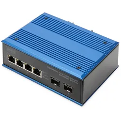 DIGITUS Industrieller 4+2 -Port Gigabit Ethernet Switch 4 Port GE RJ 54, 2 GE SFP Port