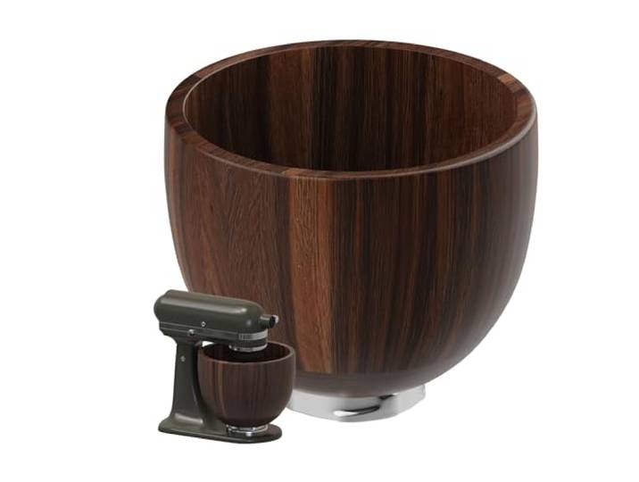 MMOBIEL Holzschüssel für KitchenAid 4,5–5 Quart Kippkopf-Standmixer Rührschüssel aus Natürlichem Akazienholz mit Edelstahlbasis 5QT – Dekorativ & Funktional – Zubehör & Aufsätze für KitchenAid
