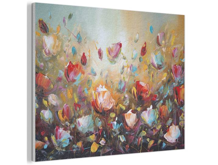 MuchoWow Akustikbild - Blumen - Kunst - Natur - Ölgemälde - 80x60, Mehrfarbig, Kunststoff, Rechteckig, 80x60x0.9 cm, Wandverkleidung, Akustikpaneele
