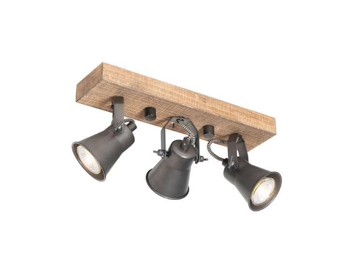 Spot encastré rustique noir avec bois 3 lumières orientables -