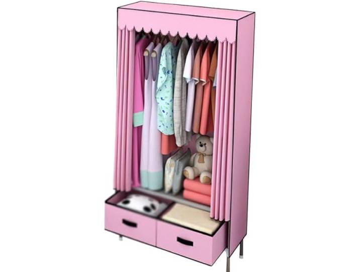 Tragbarer Stoff-Kleiderschrank Mit Hängestangen Und Schublade, Großes Fassungsvermögen, Kleiderschrank-Organizer(D,208x45x168cm)