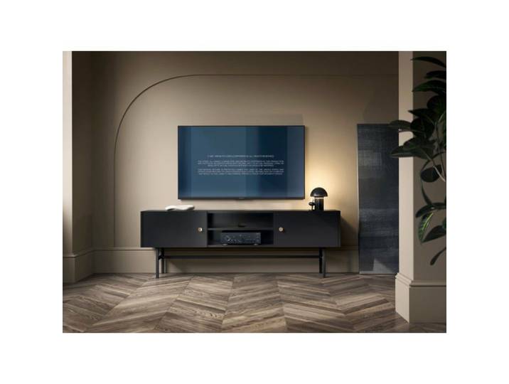 Meuble TV - DIVENOS - 2 portes- pieds métalliques - 155 cm - noir