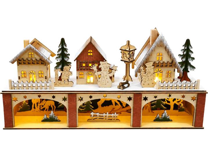 LED Dekoobjekt OTTO HOME Weihnachtsdekoration aus Holz , braun (rot), B:45cm H:22cm L:11cm, Leuchten, LED Dekoobjekt, mehrdimensionale Szenerie, Gratis-Hänger, 6h-Timer, Höhe 22 cm