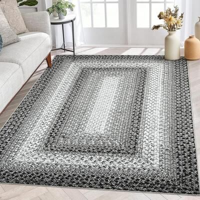 YUN Braided Print Door Mat Modern Geometric Rug Indoor Washable Rug Distressed Aesthetic Carpet