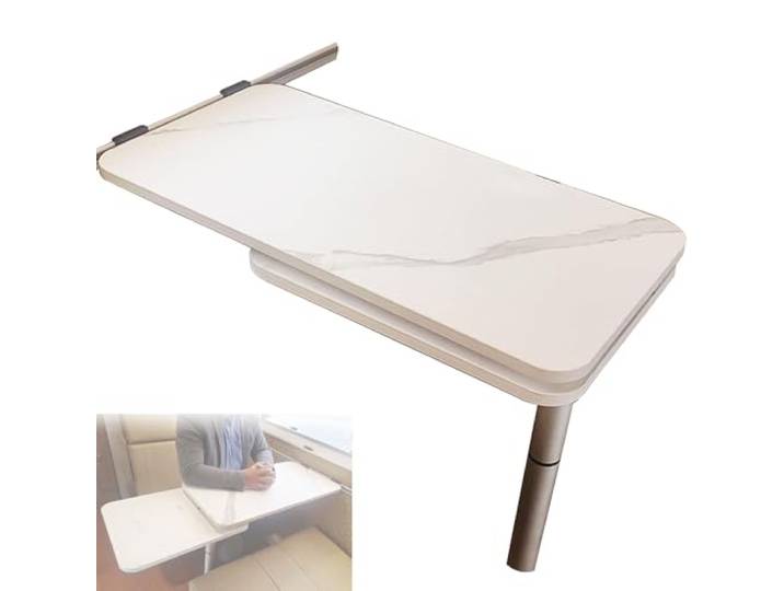 WANGJIANPENGPL Wohnmobiltische Wandmontiert, Wohnmobiltische Klappbar, 360° Drehbare Tischplatte, Abnehmbar, für Den Einsatz in und Außerhalb von Wohnmobilen und Campingbussen Geeignet(White)