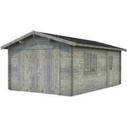 Palmako Garage Roger 19,0 m2 - 44 mm - mit Holztor Grau tauchimprägniert