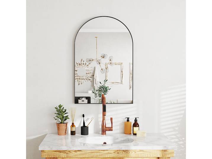 HOMCOM Miroir Mural Arqué 60×90cm Cadre Aluminium Noir