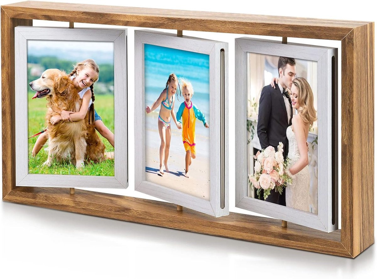 Draaibare collage fotolijst voor zes foto's, 10 x 15 cm, bruin