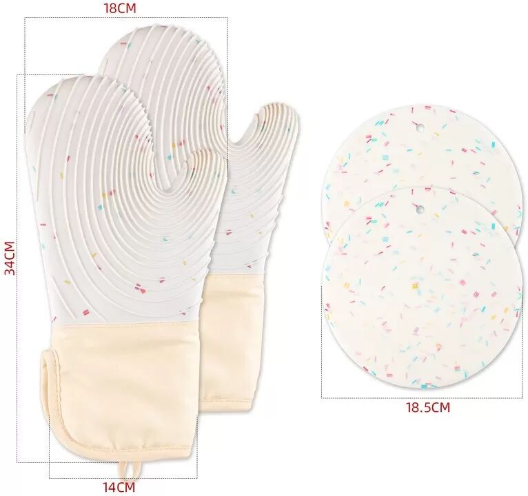 INF Candy White Hitzebeständige Ofenhandschuhe und Untersetzer Set - Silikon und Baumwolle Küchenhandschuhe