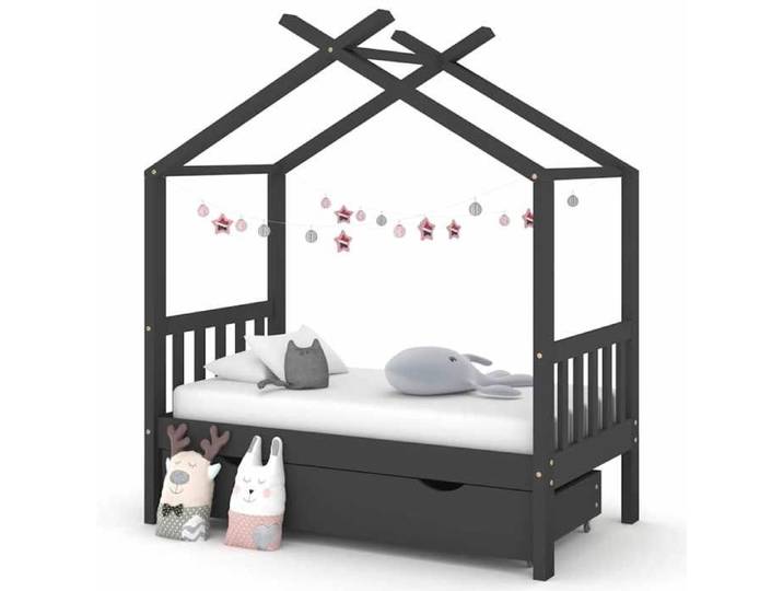 Moderne Cadre de lit enfant - avec tiroir - gris foncé - pin massif - 70x140 cm - chambres d'enfants - Structure de lit @FR 8069