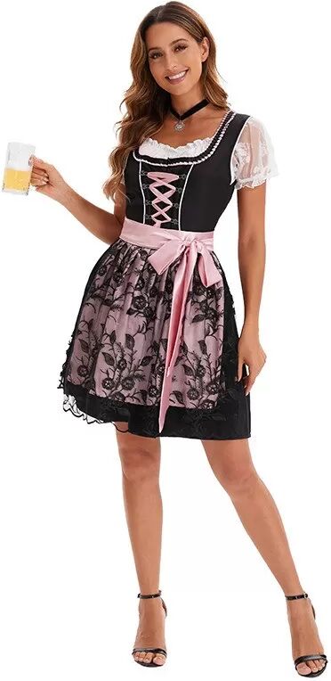 INF Oktoberfest Bier Kleid Kostüm: Traditionelles bayerisches Dirndl Outfit mit Bluse, Rock, Schürze & Band XL
