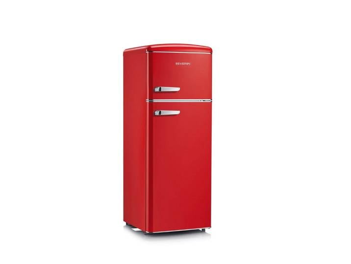 Severin Kühl-/Gefrierkombination RKG 008944, 146,0 cm hoch, 54,5 cm breit, Kühl-Gefrier-Kombination, 146cm, 206 L, Leise 39 dB, Retro-Design, rot