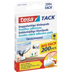 TESA TACK Klebepads, 200 Stück, wiederverwendbar, transparent