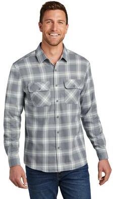 Port Authority W668 Plaid Flannel Shirt in Gray/Cream Open size Medium