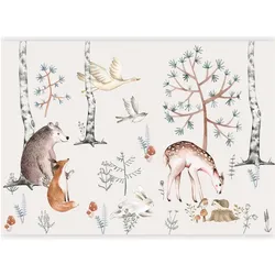 Artgeist, Tapete, Fototapete - Forest Land With Animals Painted in Watercolours (200 x 140 cm)
