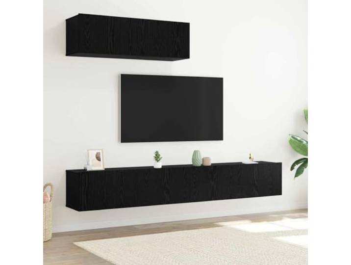 Xolmizyn TV-Schrankset 3 tlg. Wohnwand Schwarz Eichen-Optik Wandmontiert Platzsparendes Wanddesign, Robuster Holzwerkstoff, Moderne Wohnzimmeroptik