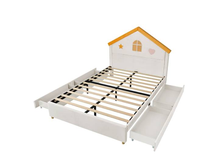 Lit enfant en velours de coton beige 140x200 cm