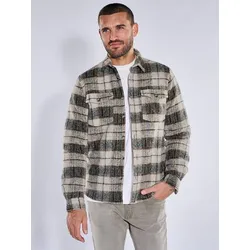 emilio adani Herren Overshirt mit Teddy-Fütterung Braun regular kariert Kent-Kragen - M