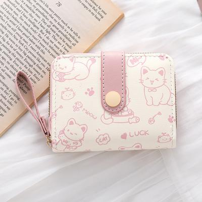 Uplifted Trends Cute Cat Wallet For Women Stylish Card Holder With Zip Coin Pocket Square Handbag High Quality Purses pink