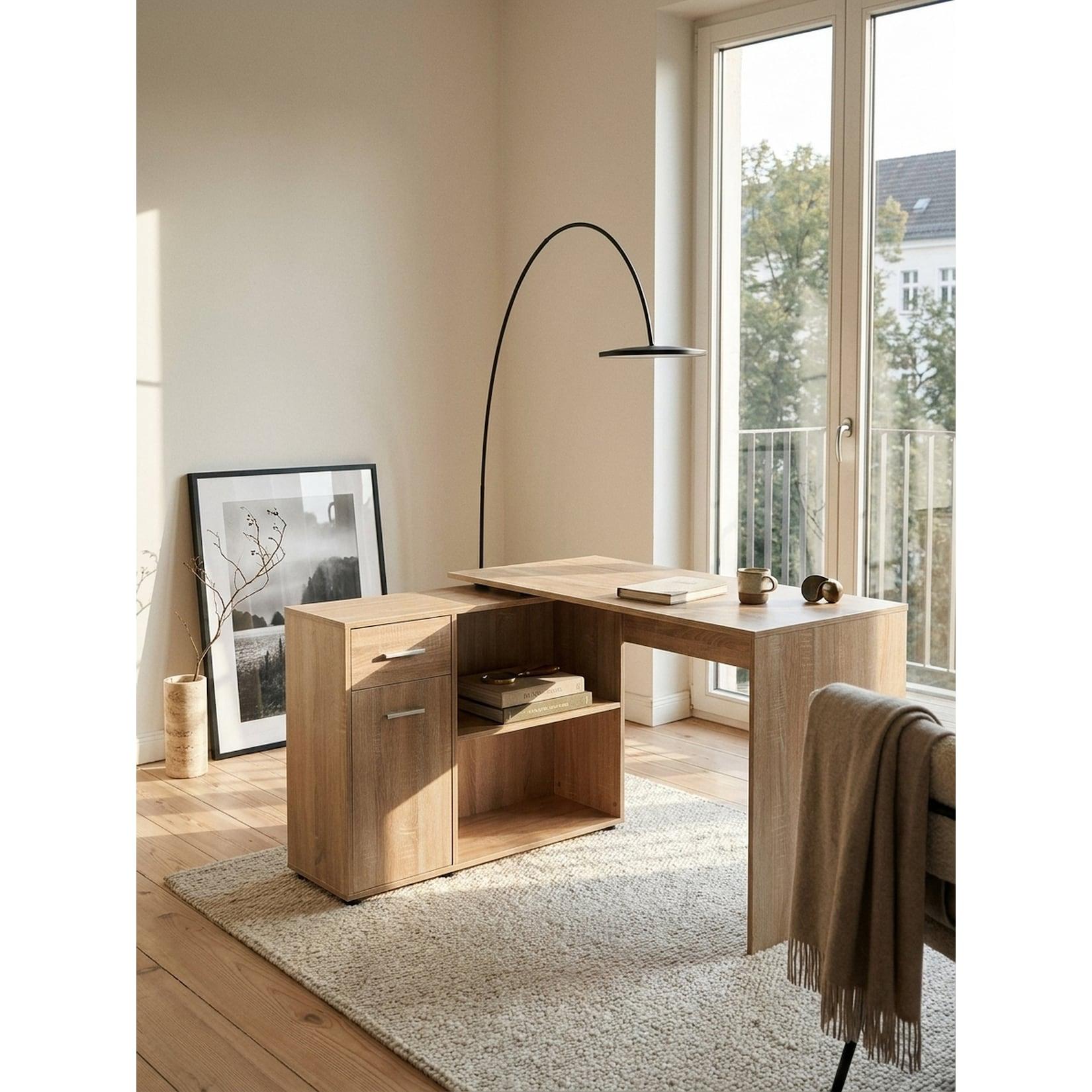 Eckschreibtisch Mit Regal Modern Design, Sonoma 120x107x75 cm