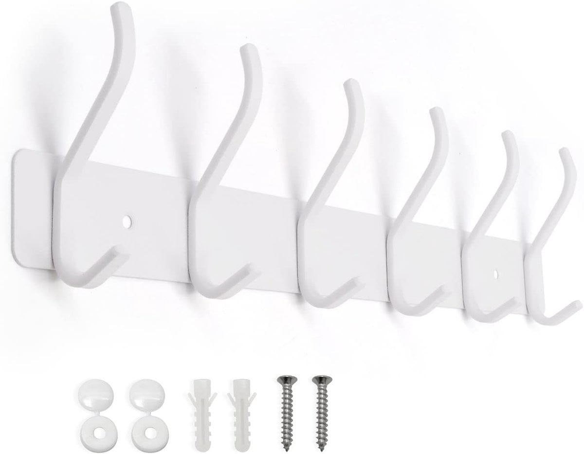 SnelShoppen Wandhaak Kledingrek van RVS met 6 Haken, Wit