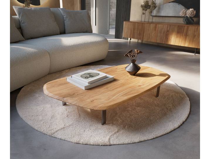 Couchtisch Nagaru 120x70 cm Akazie Aura L-Fuß Edelstahl, Couchtische